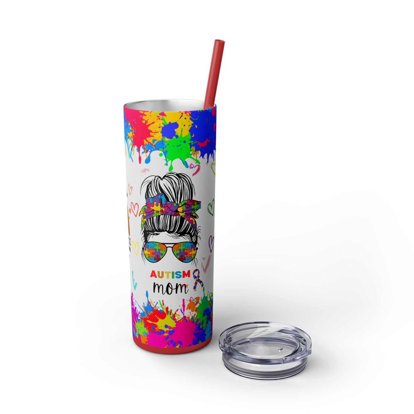 Autism awareness, Mama EcoChic 20oz Skinny Stainless Steel Tumbler with Straw