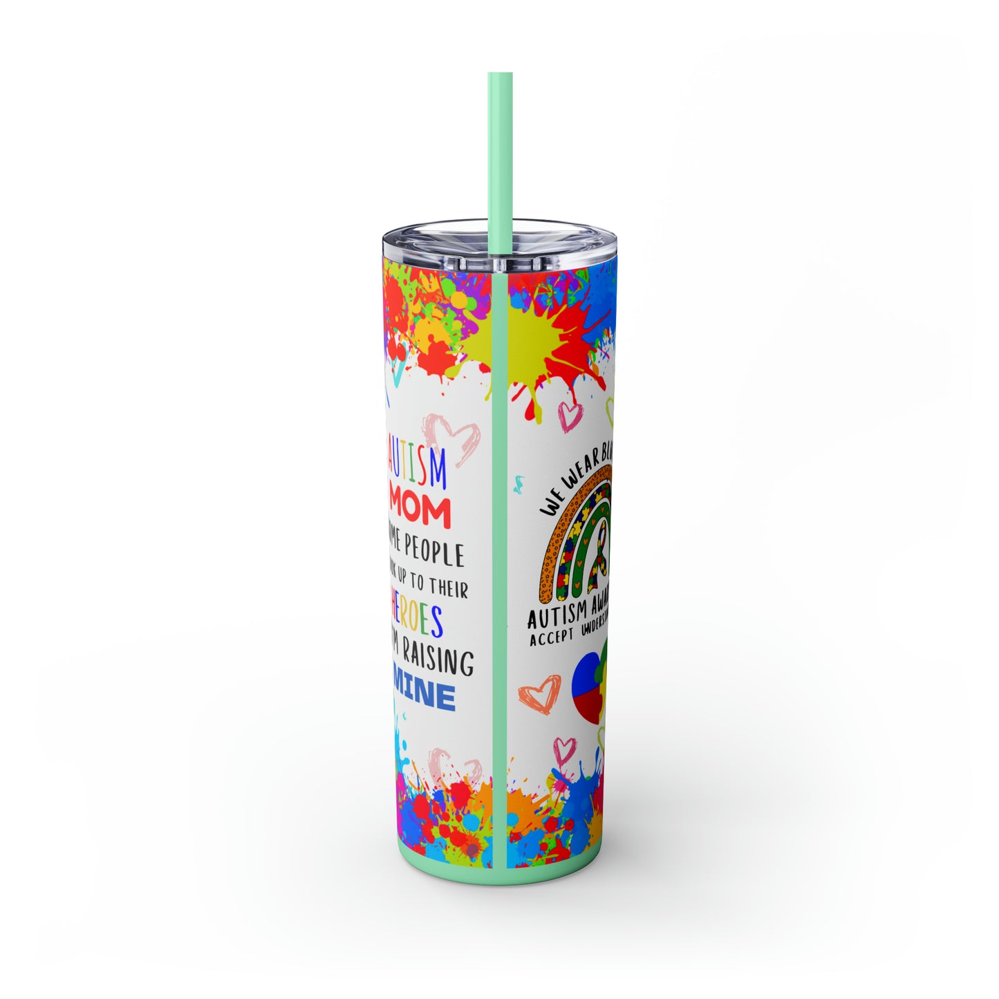 Autism awareness, Mama EcoChic 20oz Skinny Stainless Steel Tumbler with Straw