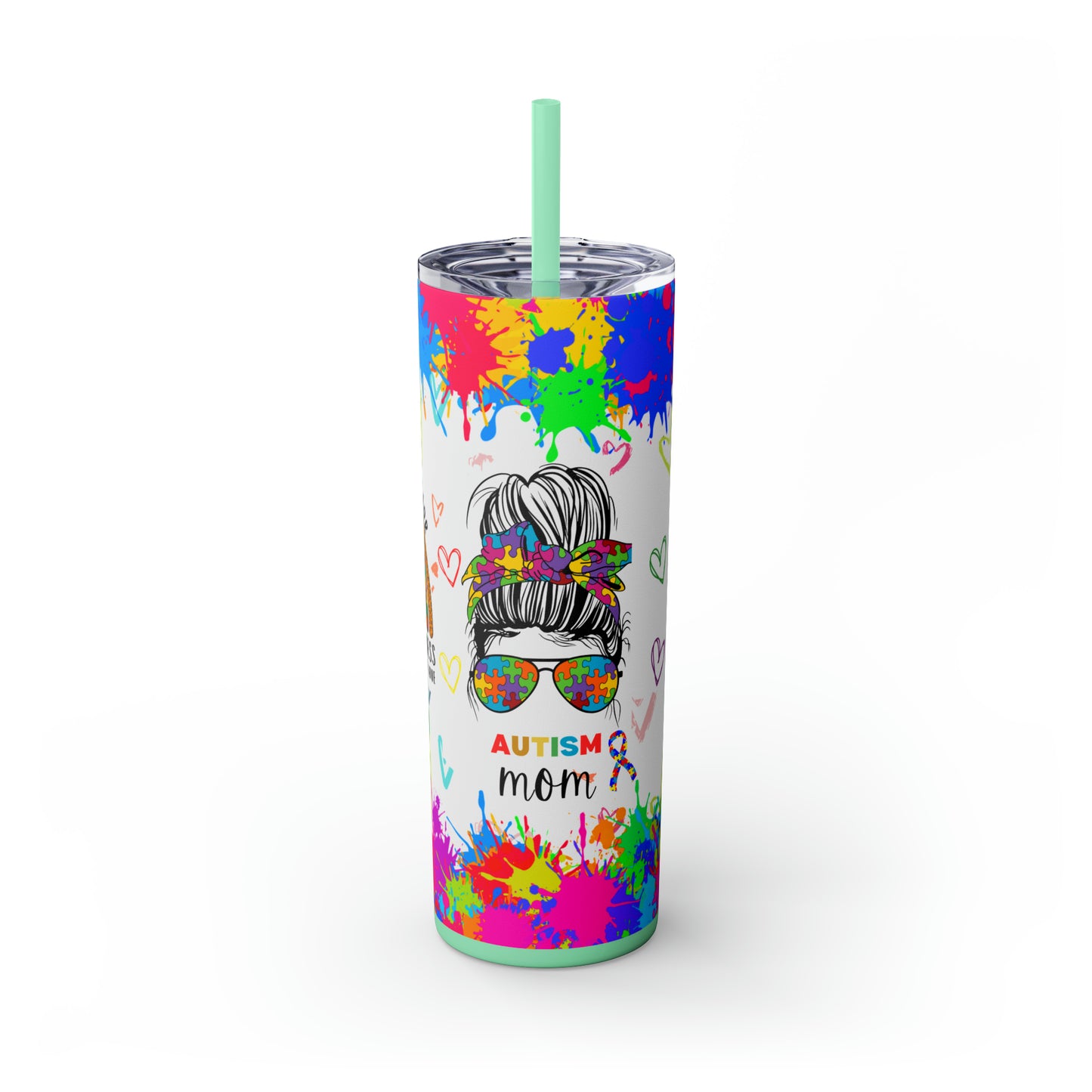 Autism awareness, Mama EcoChic 20oz Skinny Stainless Steel Tumbler with Straw