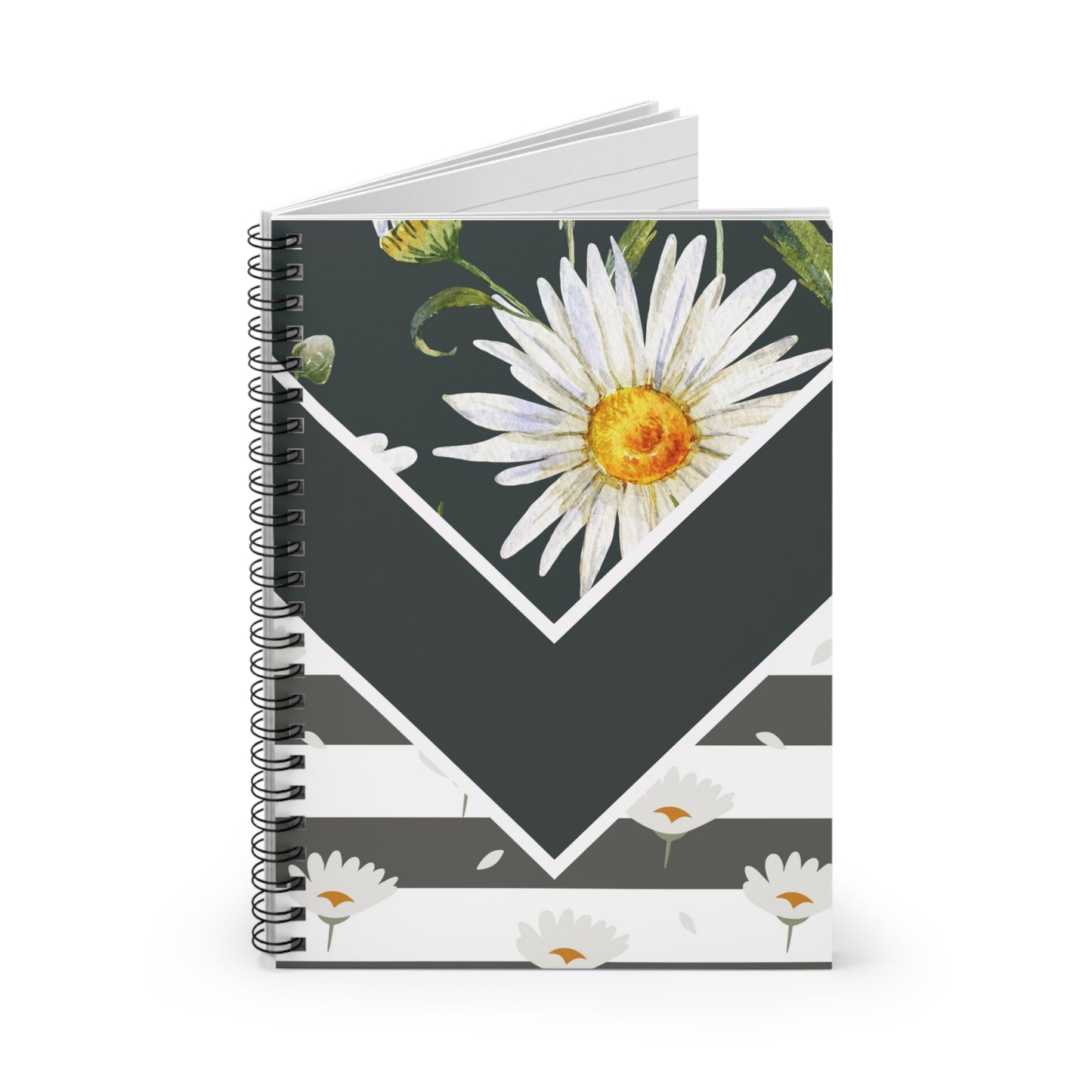 Black & White Daisy journal or Notebook. minimalist, Notes Spiral Notebook - Ruled Line