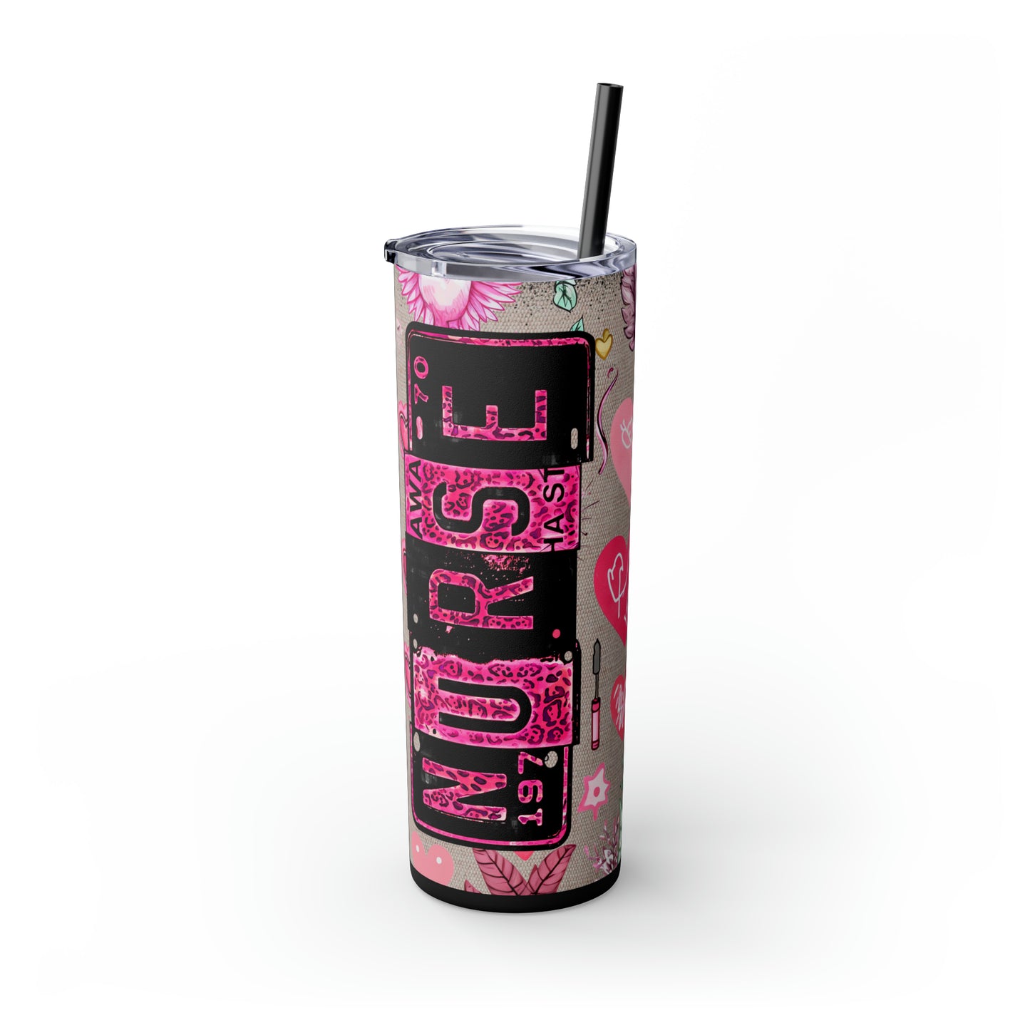 Nurse Pink ,EcoChic 20oz Skinny Stainless Steel Tumbler with Straw