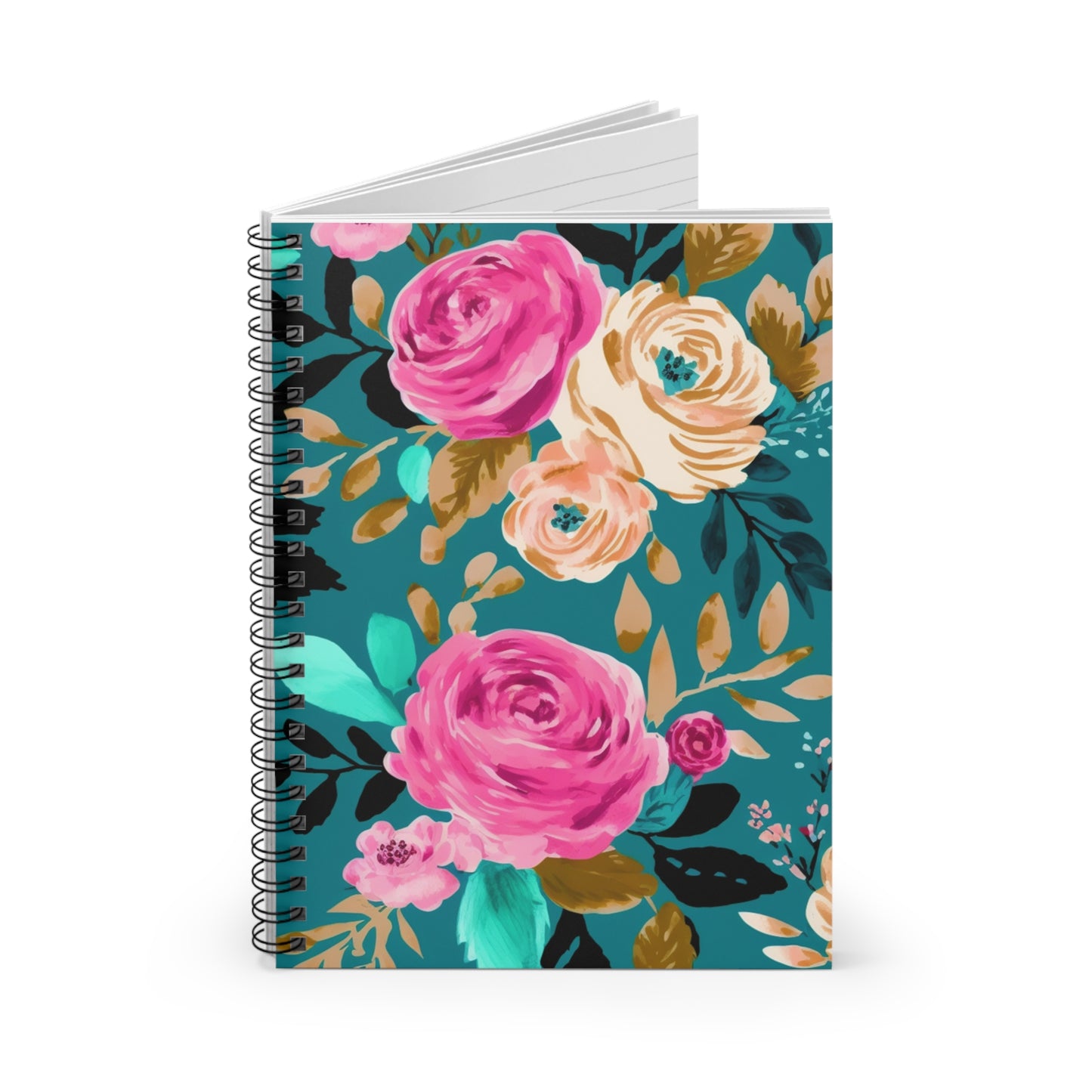 Beautiful floral, pink peach, and teal journal or Notebook. minimalist, Notes Spiral Notebook - Ruled Line
