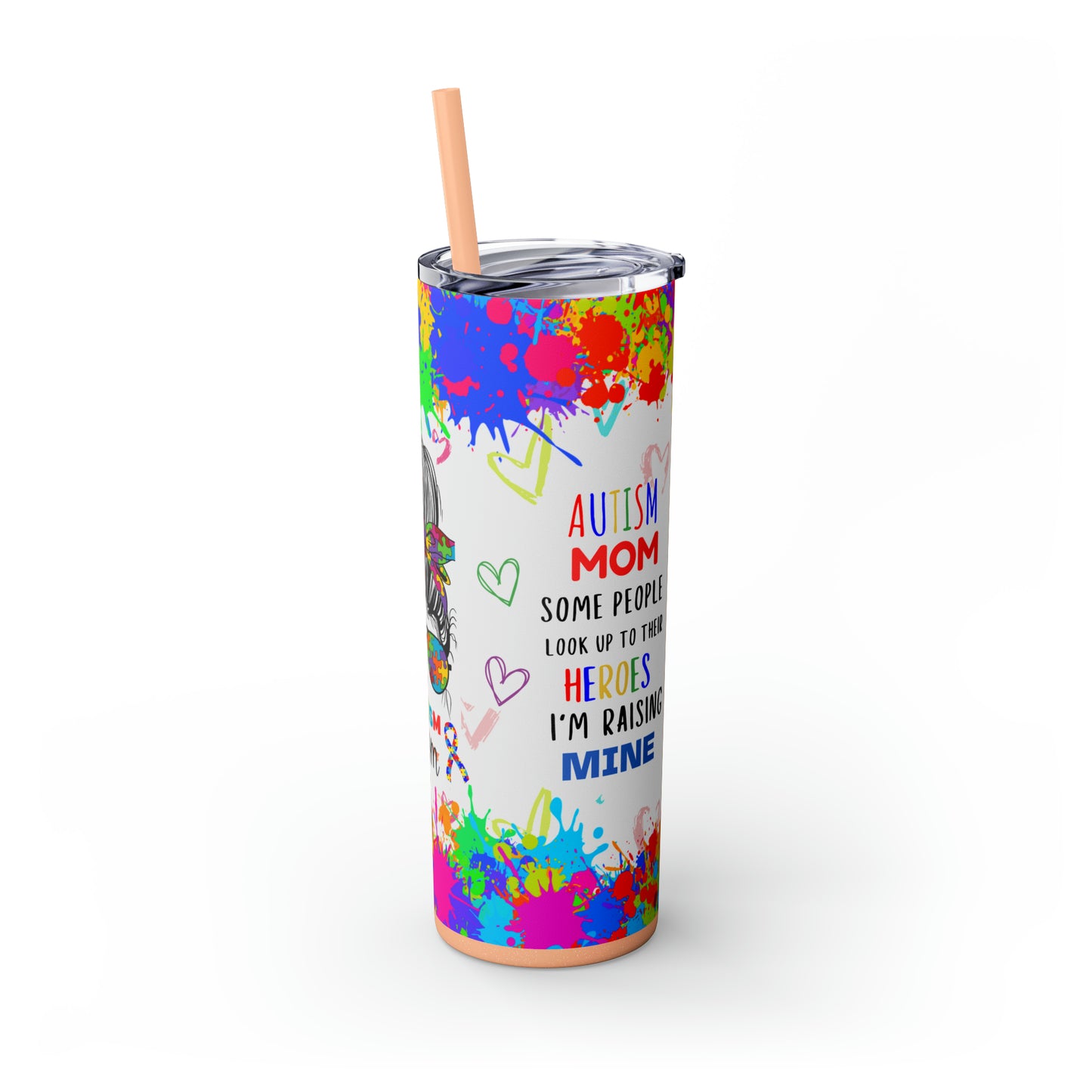Autism awareness, Mama EcoChic 20oz Skinny Stainless Steel Tumbler with Straw