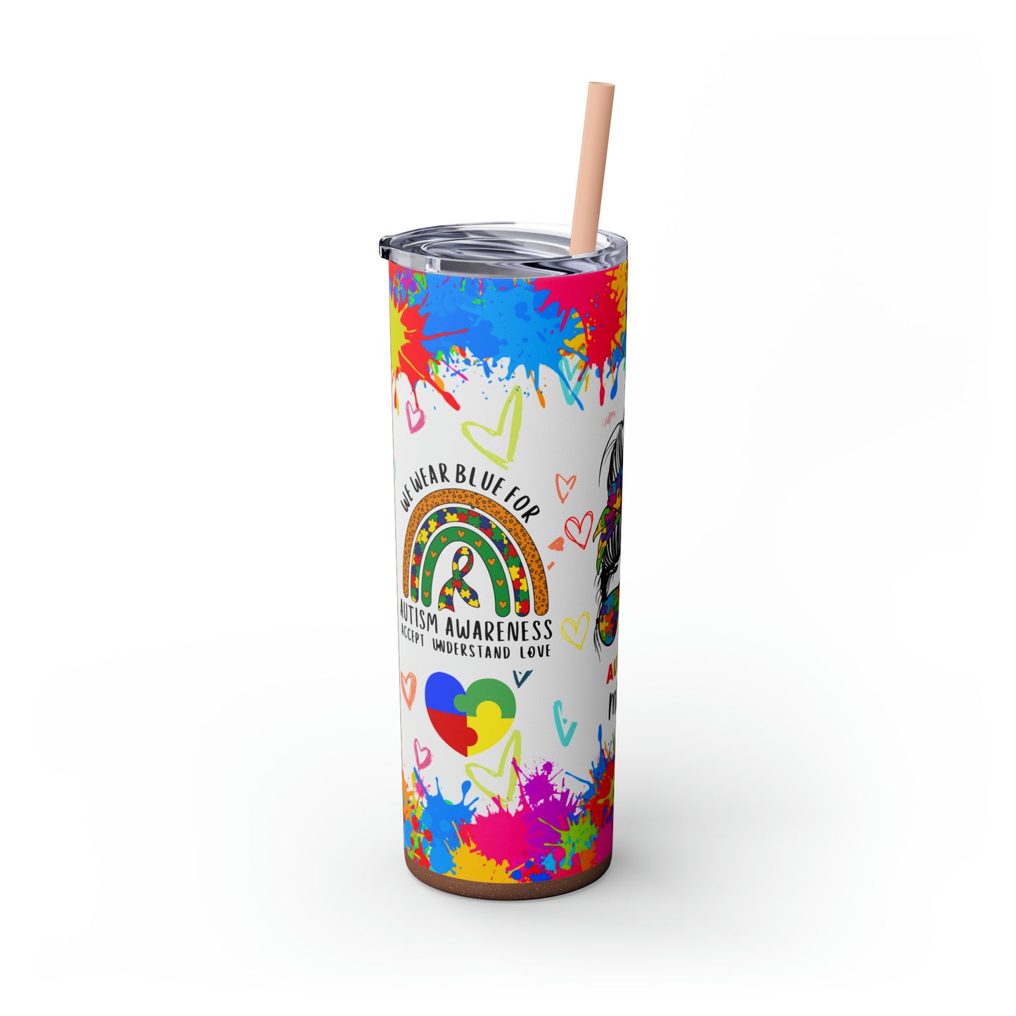 Autism awareness, Mama EcoChic 20oz Skinny Stainless Steel Tumbler with Straw