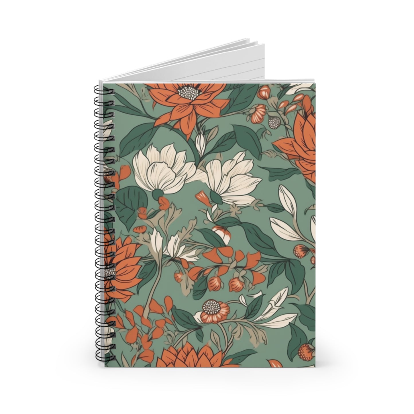 Green Floral Journal or Notebook. Minimalist, Notes Spiral Notebook - Ruled Line