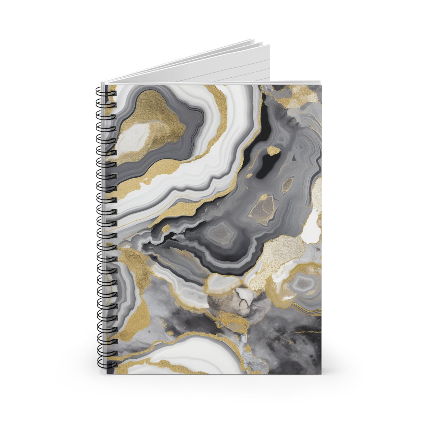Gold grey and white swirl journal or Notebook. Boho, minimalist, Notes Spiral Notebook - Ruled Line