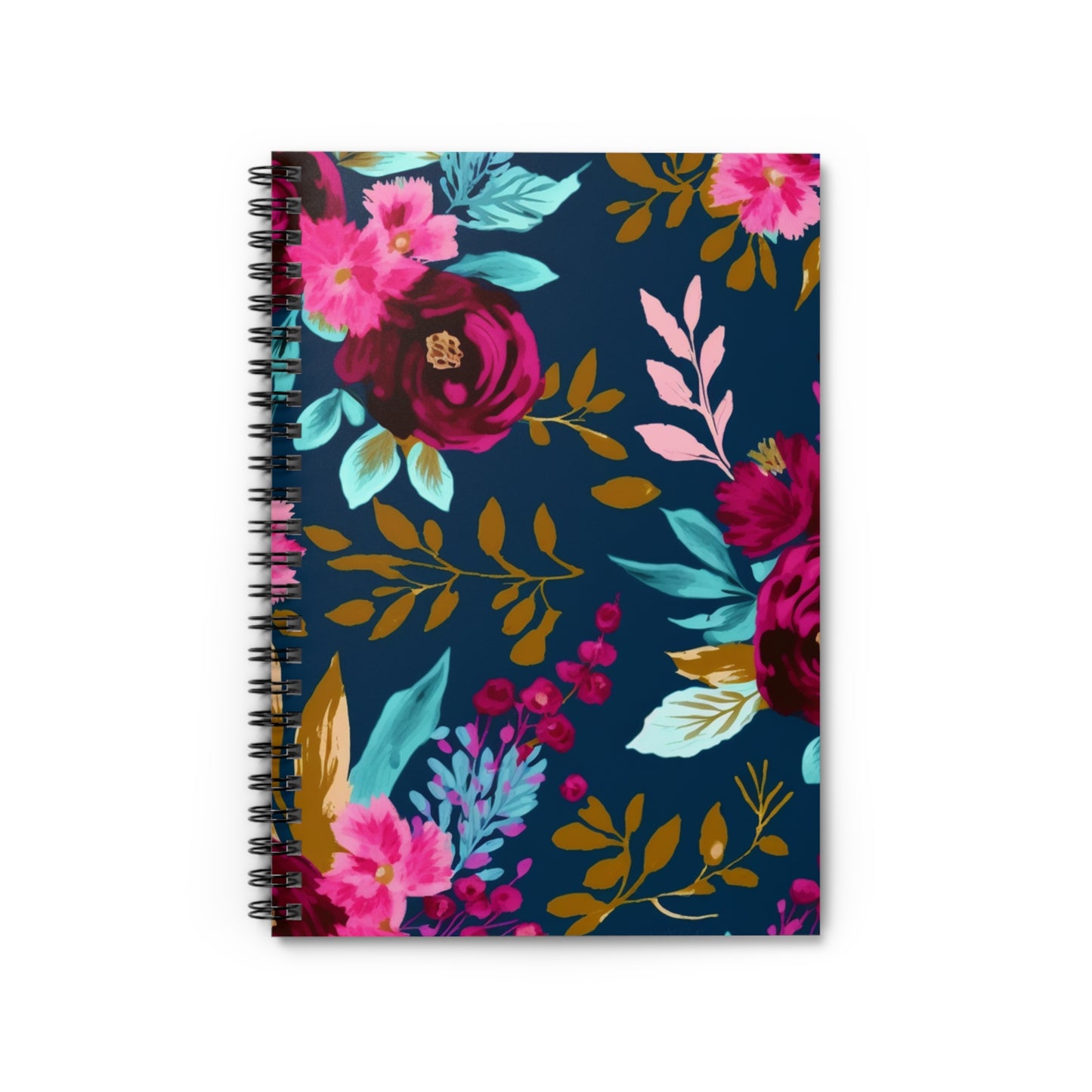 Pink Blue & Purple Floral journal or Notebook. minimalist, Notes Spiral Notebook - Ruled Line