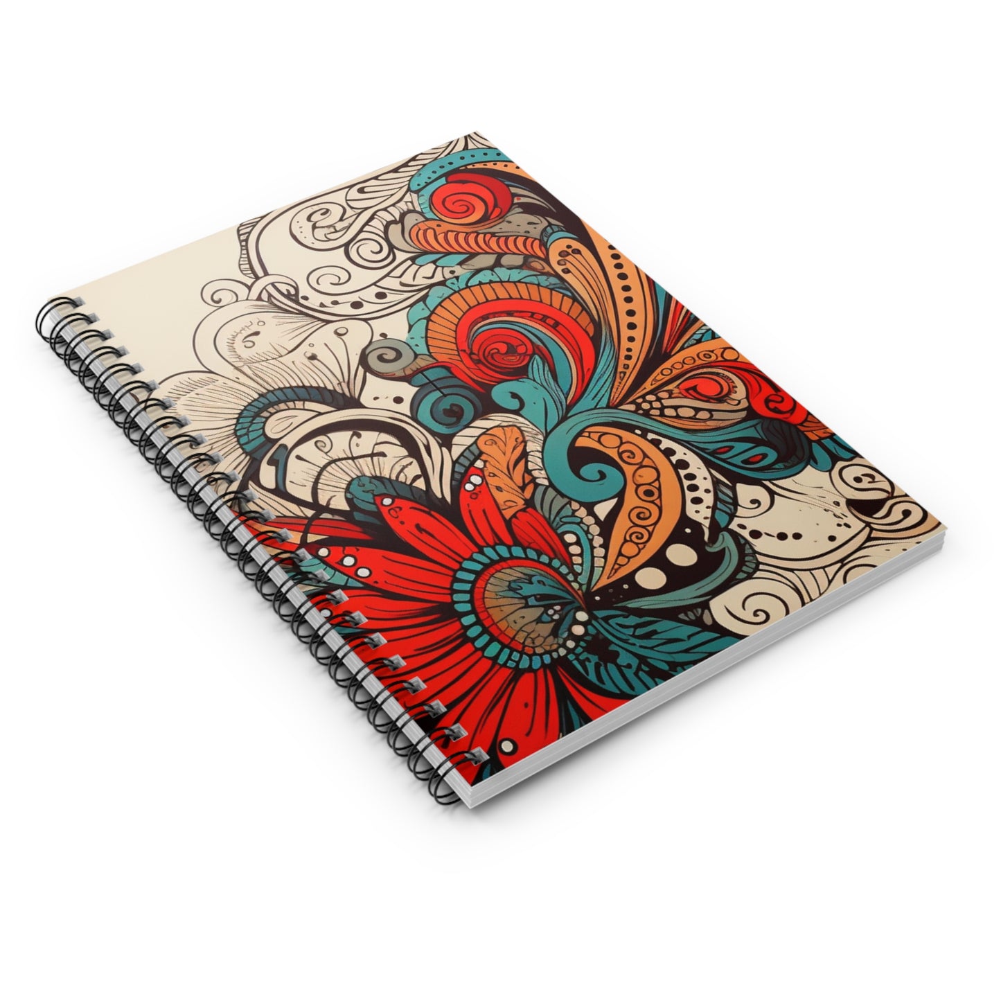 Artistic swirl notebook, colorful, red and beige, dark turquoise and amber, high detailed, meticulous design Journal/Notes Spiral Notebook - Ruled Line