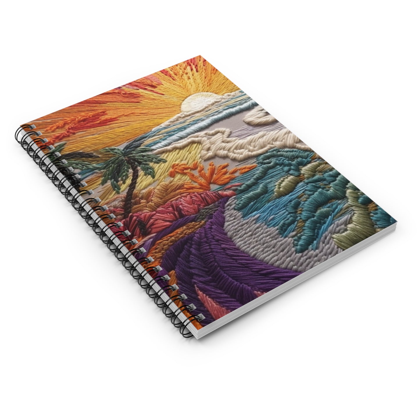 Embroidered beach Sunset view journal or Notebook. Boho, minimalist, Notes Spiral Notebook - Ruled Line
