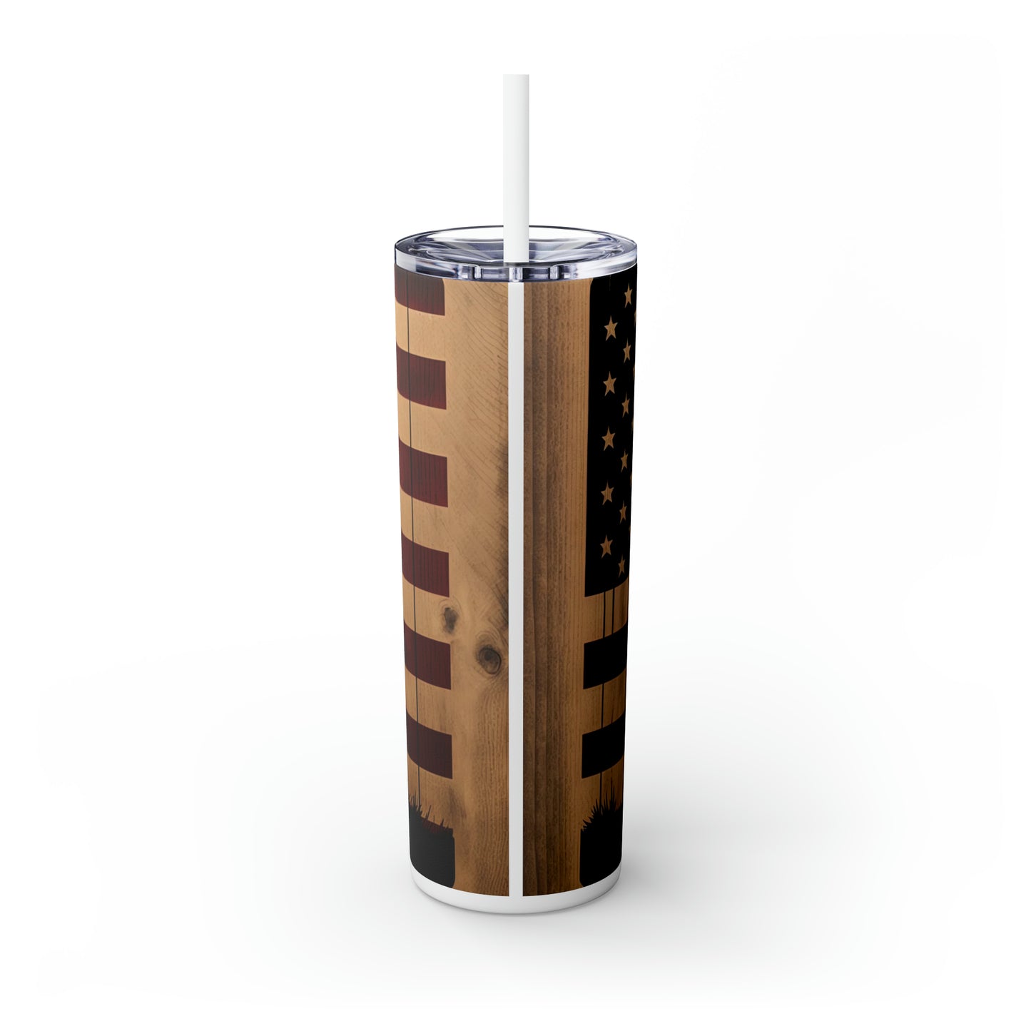 USA Veteran Soldier, American Flag EcoChic 20oz Skinny Stainless Steel Tumbler with Straw
