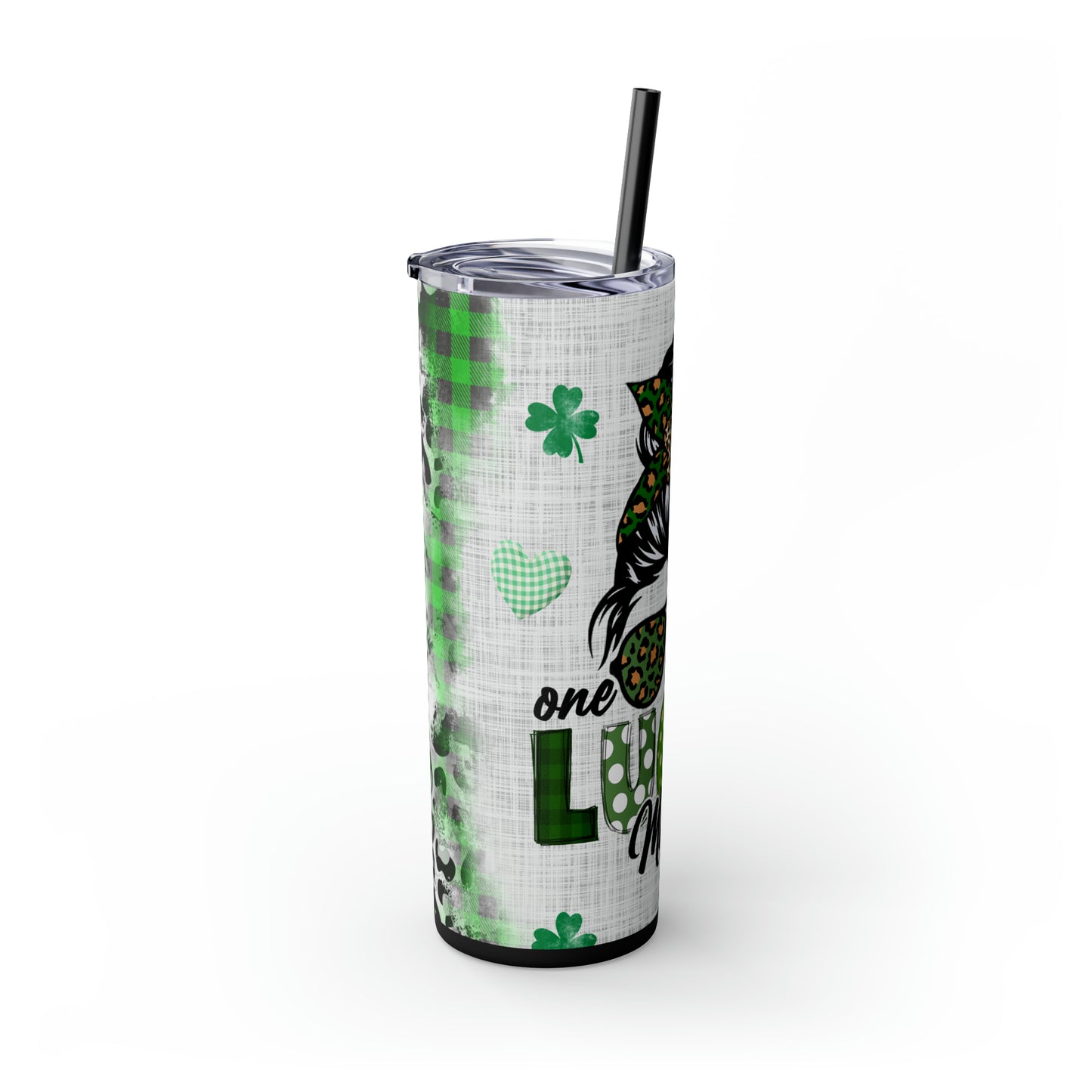 Lucky Mama, Messy Bun St Pattricks Day Skinny Tumbler, 20oz