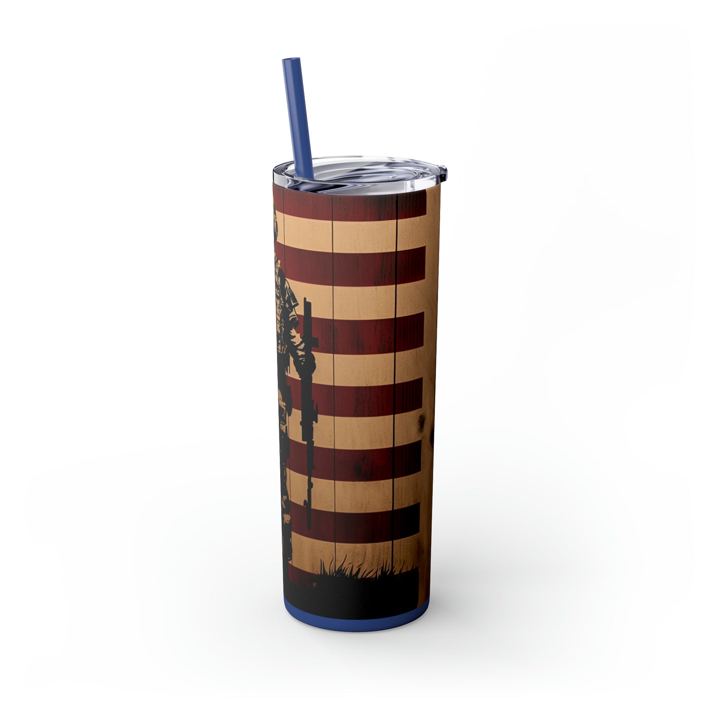 USA Veteran Soldier, American Flag EcoChic 20oz Skinny Stainless Steel Tumbler with Straw