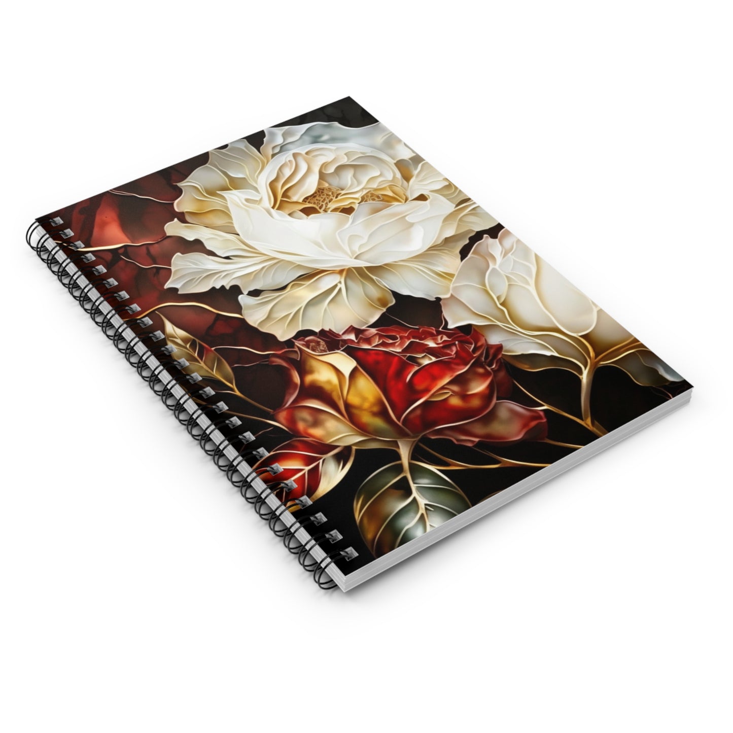 Red & White Roses journal or Notebook Minimalist, Notes Spiral Notebook - Ruled Line