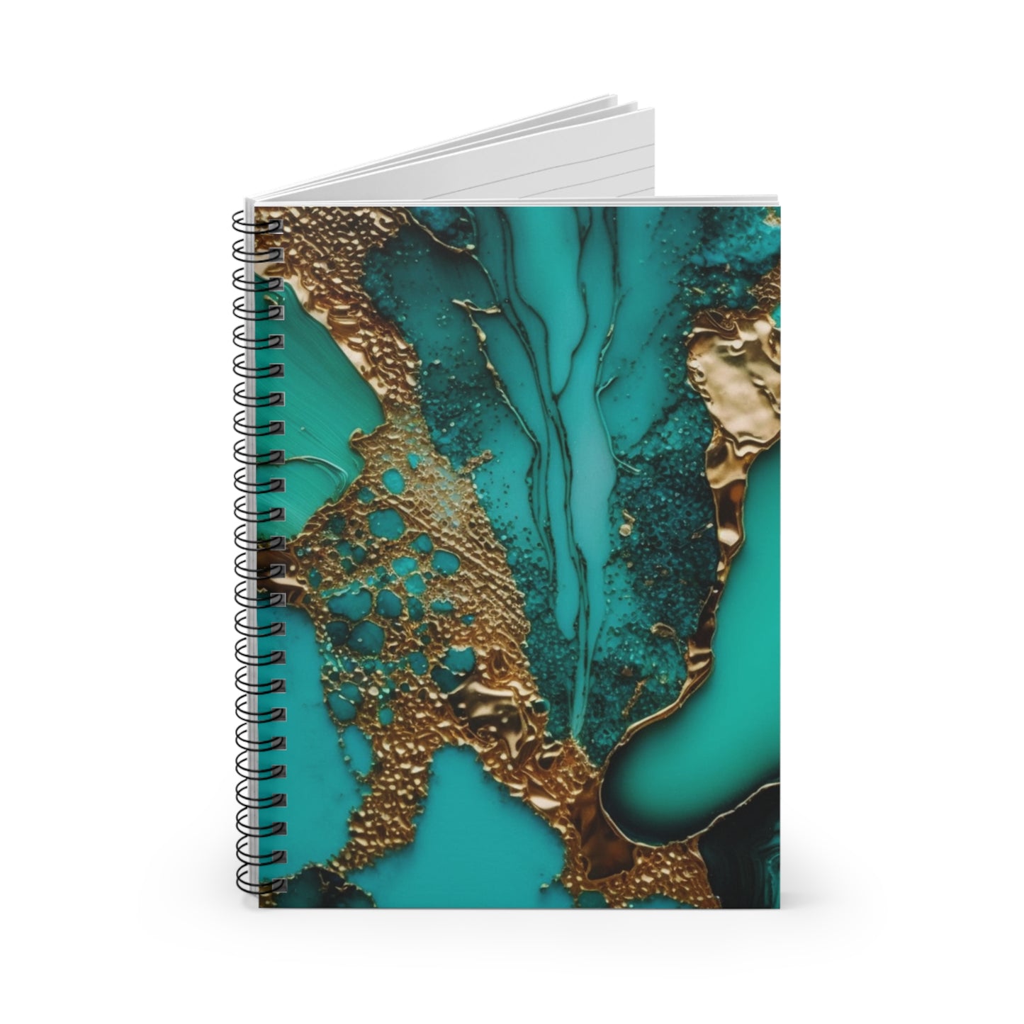 Turquoise & Gold Journal or Notebook. Diary Notes Spiral Notebook - Ruled Lined