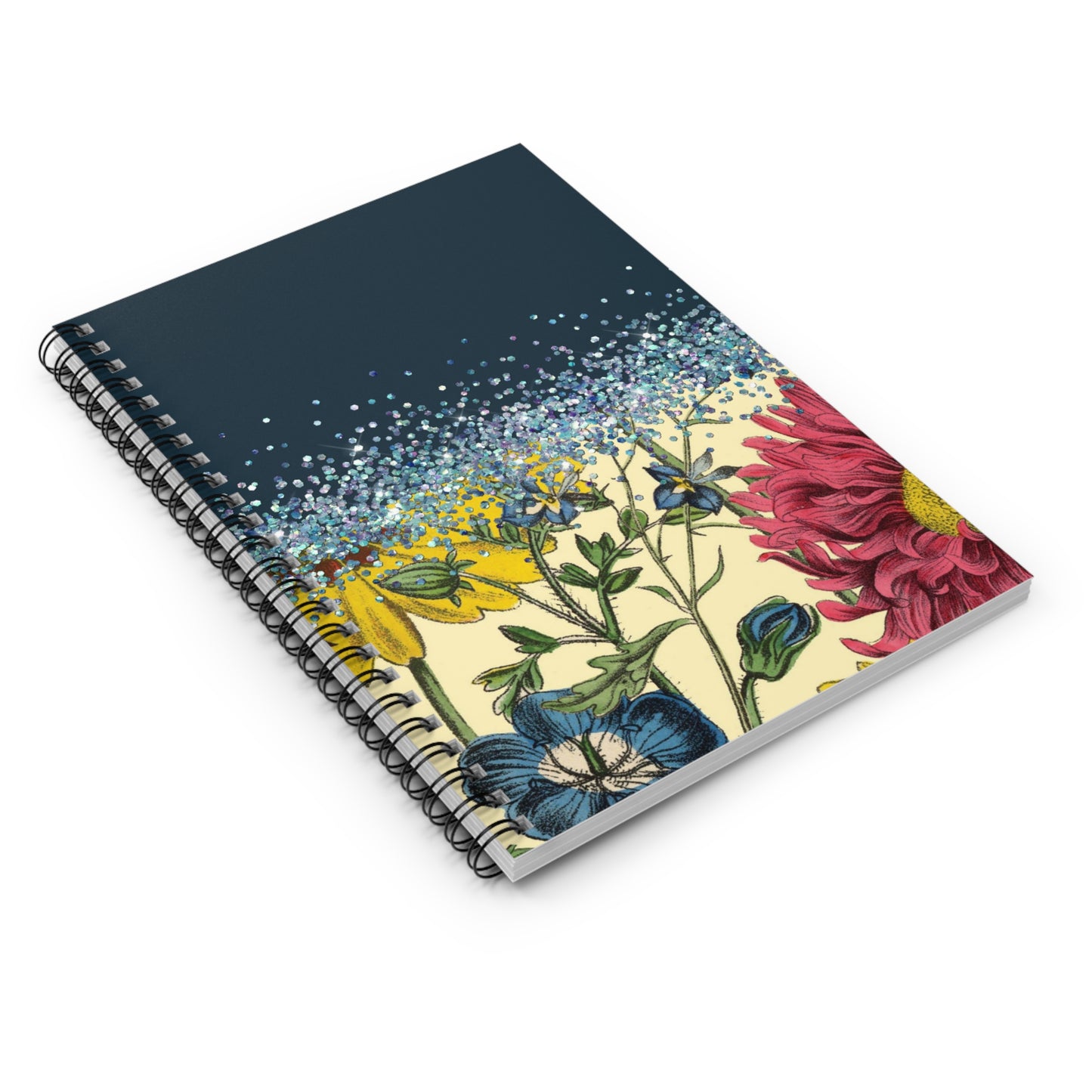 Blue & Glitter floral journal or Notebook. minimalist, Notes Spiral Notebook - Ruled Line