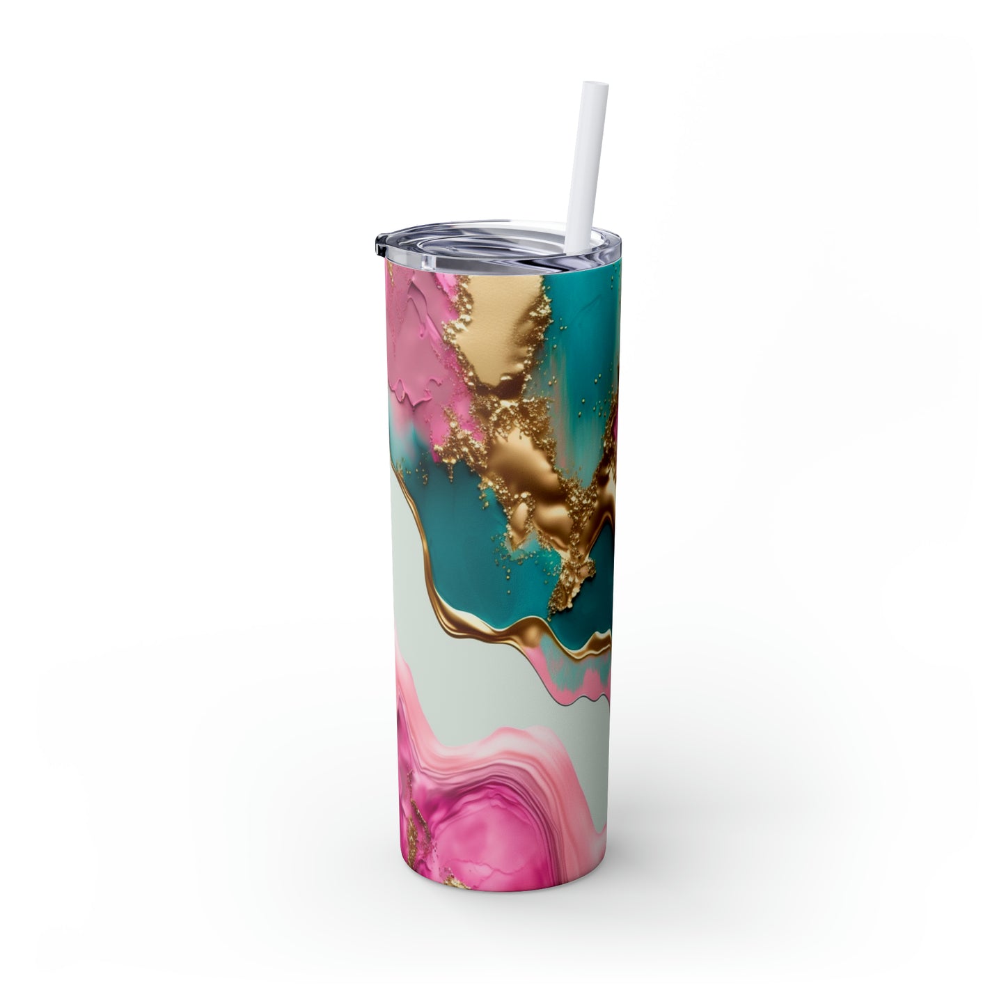 Elegant Marble Tumbler - Pink, Turquoise & Gold Abstract Design, 20oz