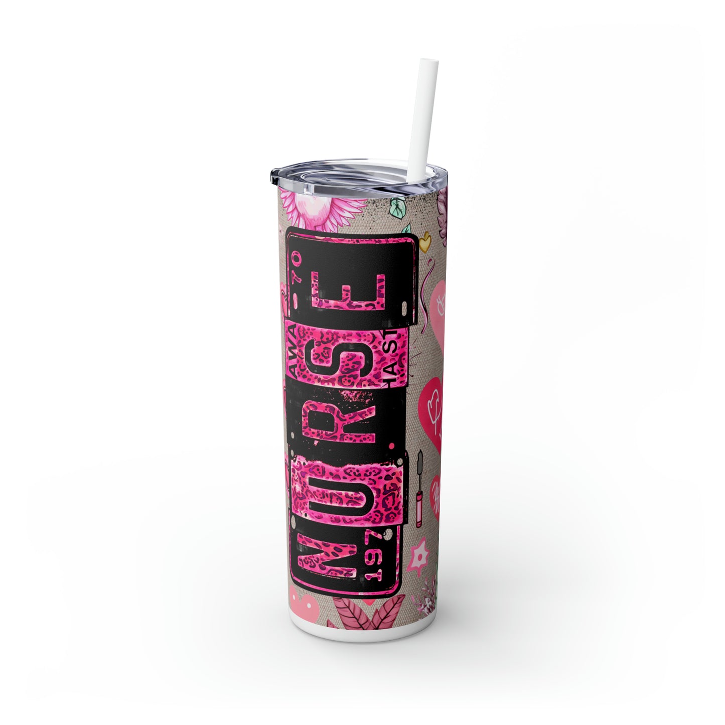 Nurse Pink ,EcoChic 20oz Skinny Stainless Steel Tumbler with Straw