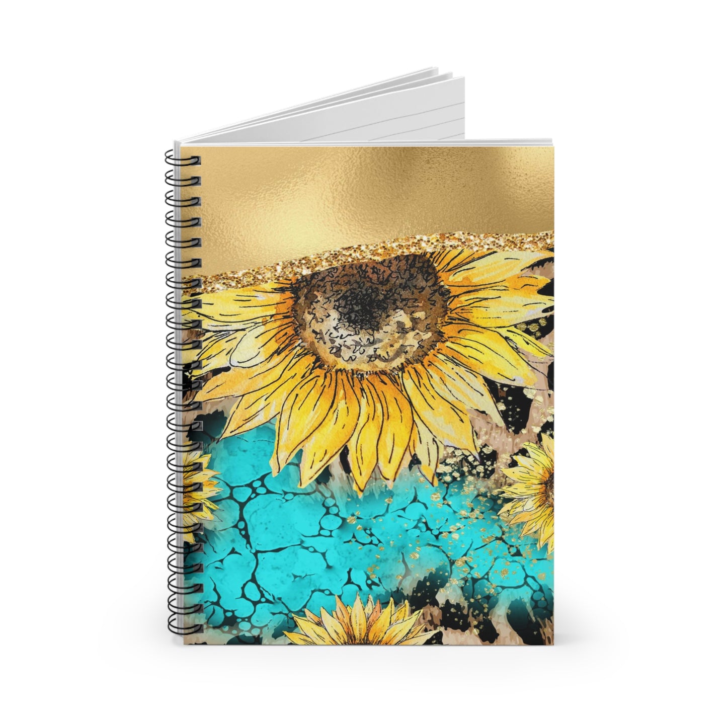 Gold Sunflower Journal or Notebook. Minimalist, Notes Spiral Notebook - Ruled Line