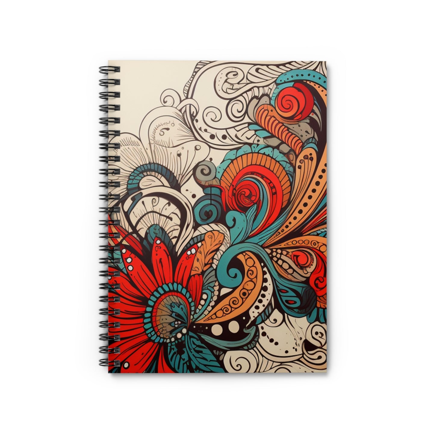 Artistic swirl notebook, colorful, red and beige, dark turquoise and amber, high detailed, meticulous design Journal/Notes Spiral Notebook - Ruled Line