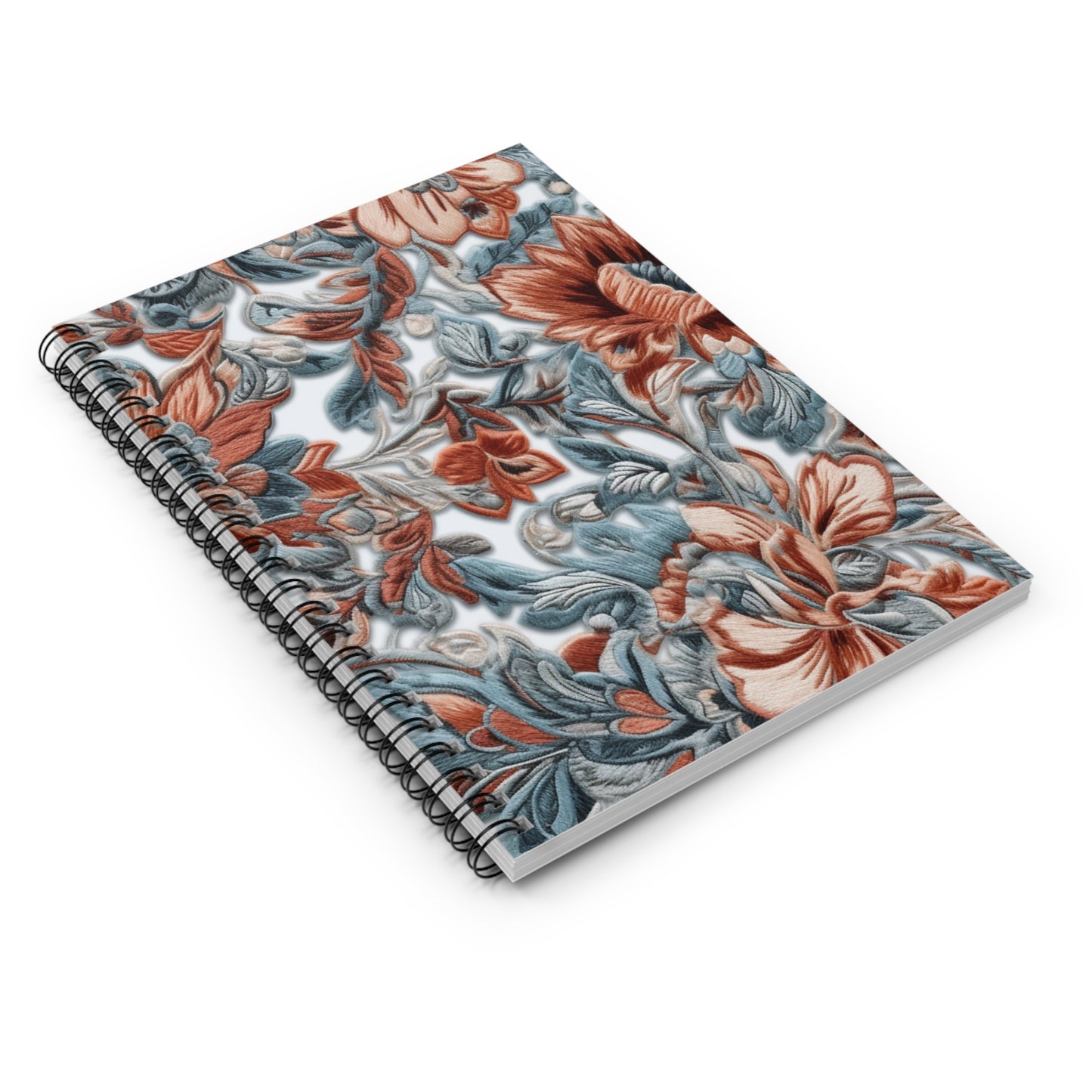 Pink Floral Embroidery Journal or Notebook. Diary Notes Spiral Notebook - Ruled Lined