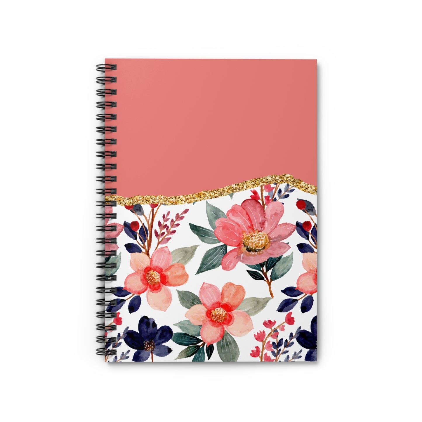 Pink, Blue & Green Floral Journal or Notebook. Minimalist, Notes Spiral Notebook - Ruled Line