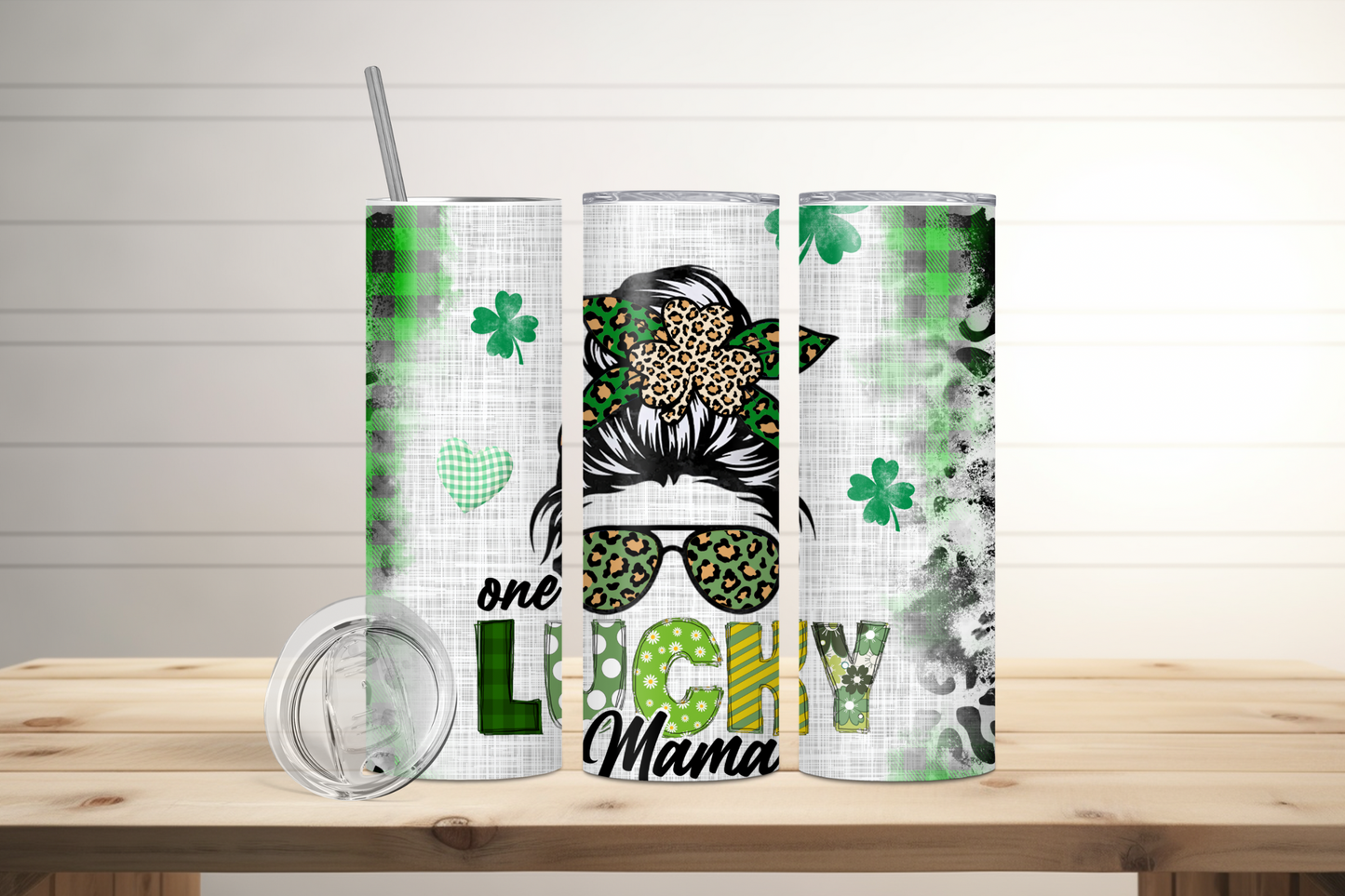 Lucky Mama, Messy Bun St Pattricks Day Skinny Tumbler, 20oz