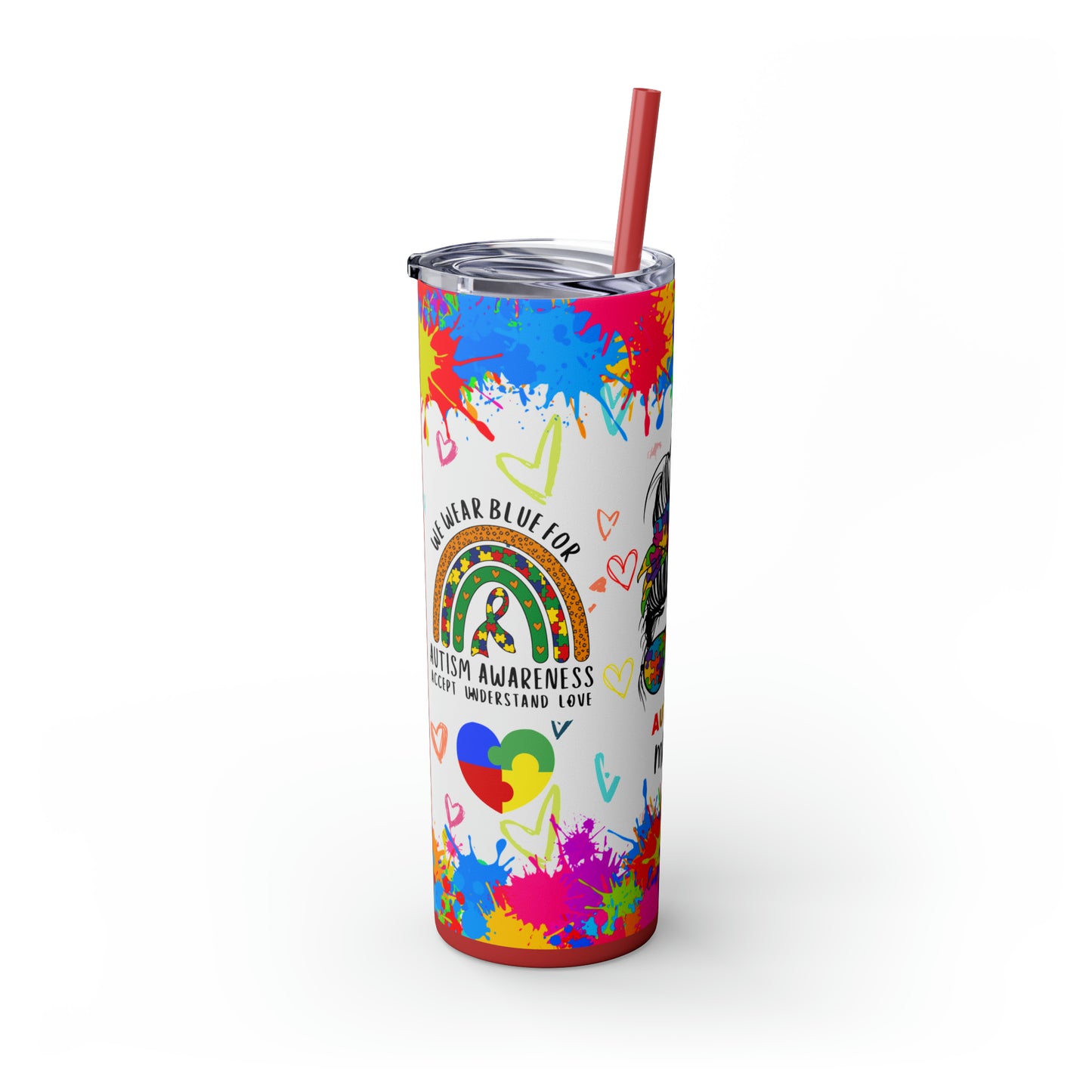 Autism awareness, Mama EcoChic 20oz Skinny Stainless Steel Tumbler with Straw