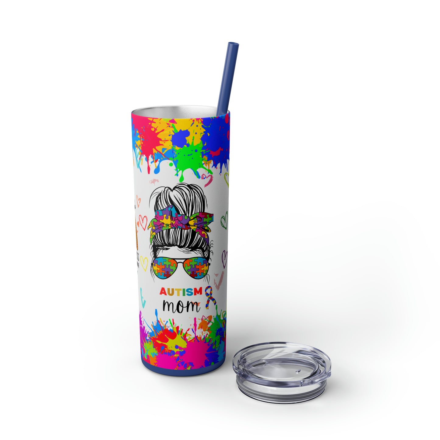 Autism awareness, Mama EcoChic 20oz Skinny Stainless Steel Tumbler with Straw