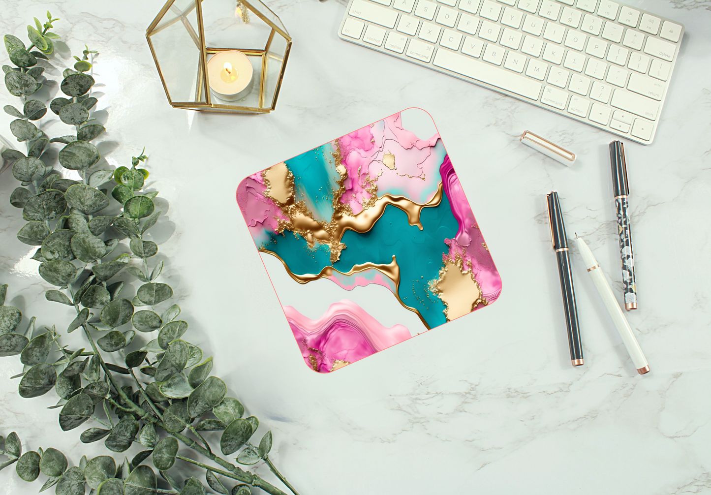 Pink, Gold, & Teal Mouse Pad (Rectangle)