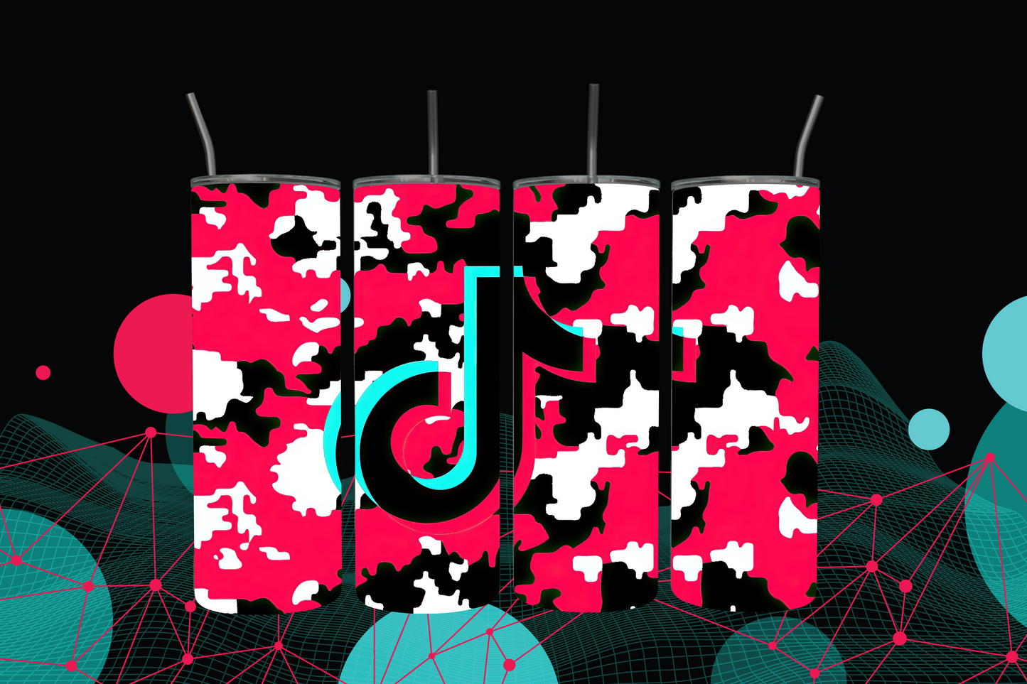 Tik Tok Pink White & Black Skinny Tumbler, 20oz