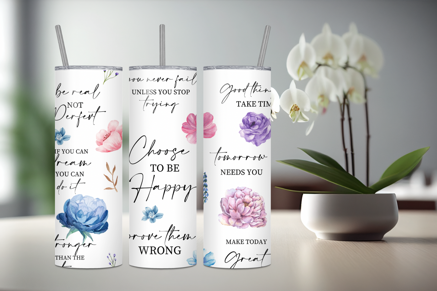 Choose to be happy! Skinny Tumbler, 20oz