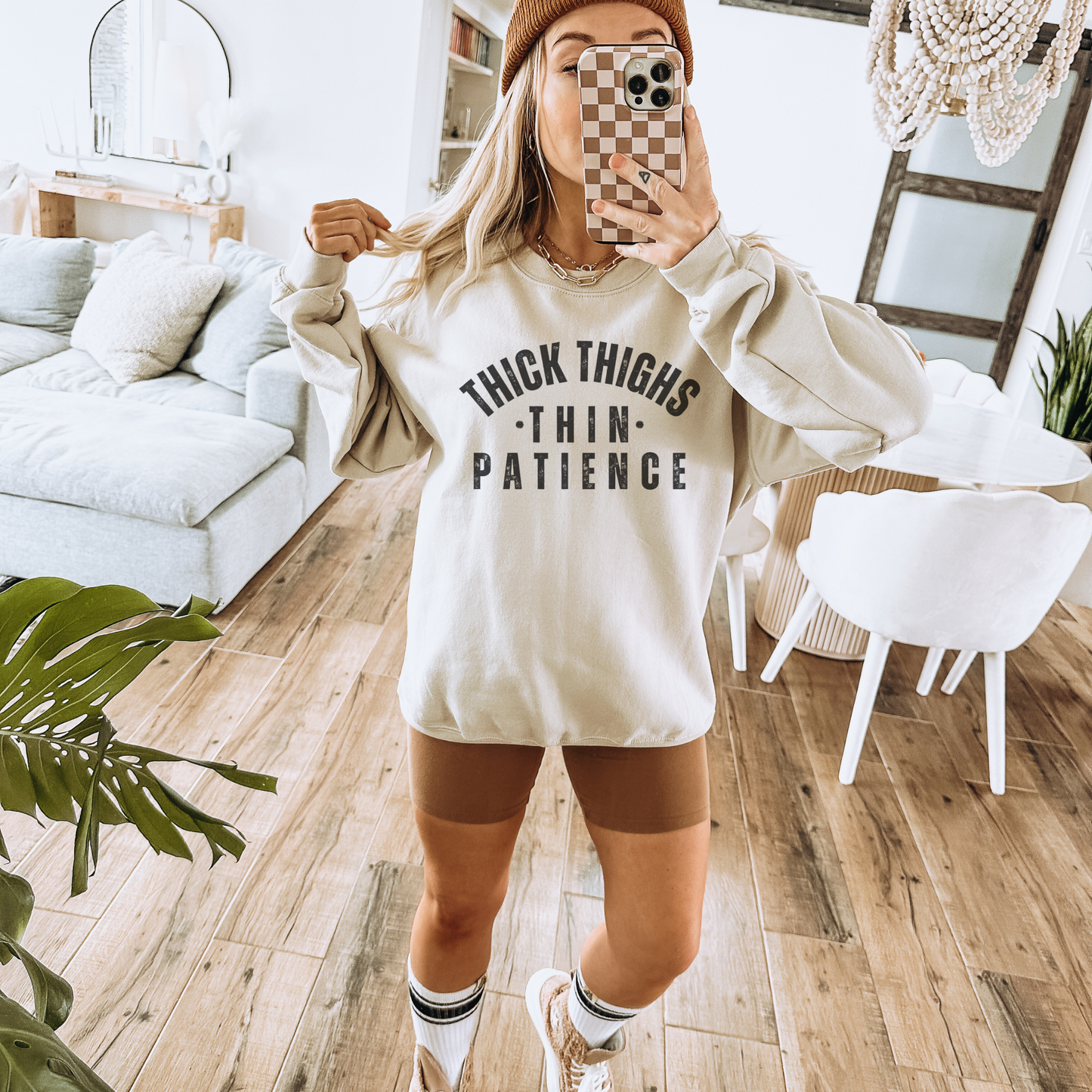 Thick Thighs Thin Patience Funny Crewneck Sweatshirt