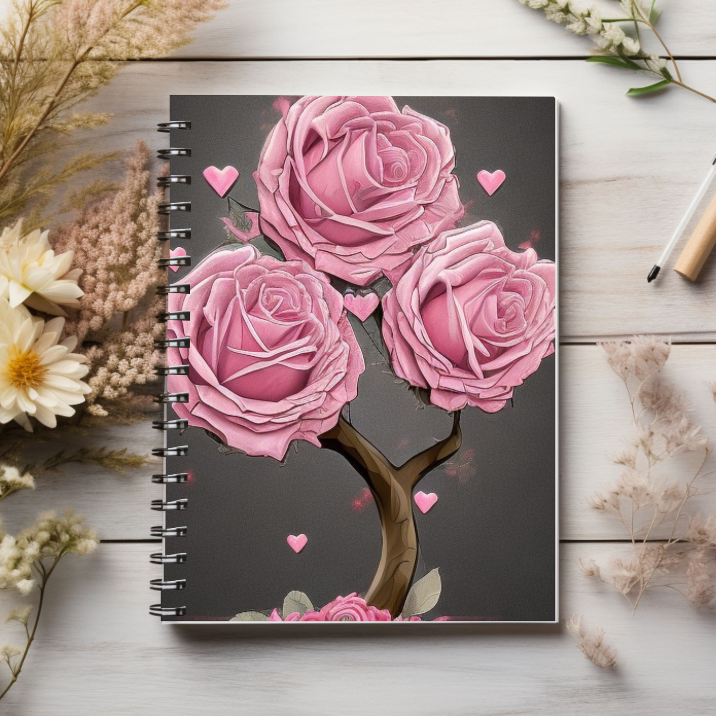 Pink Roses Tree Pink Spiral Notebook