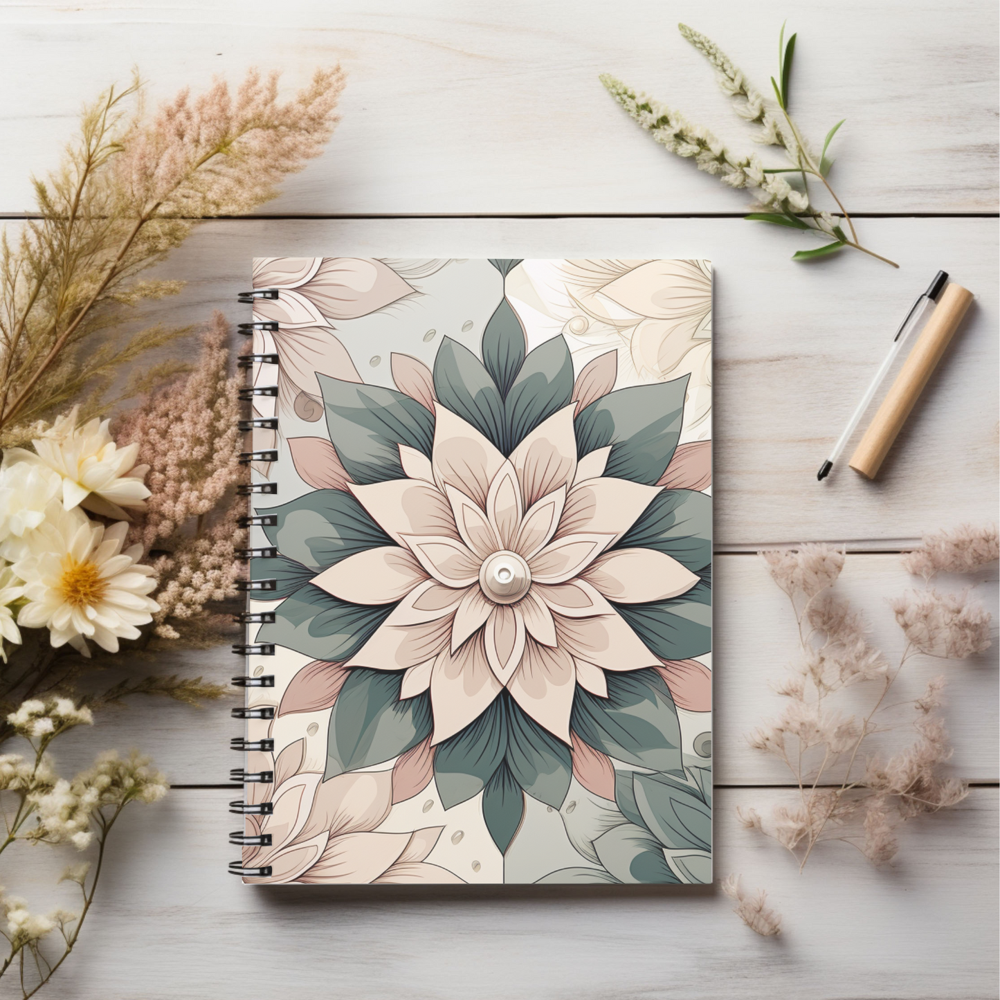 Floral soft feminine & boho designed journal or Notebook. Boho, minimalist, Notes Spiral Notebook - Ruled Line