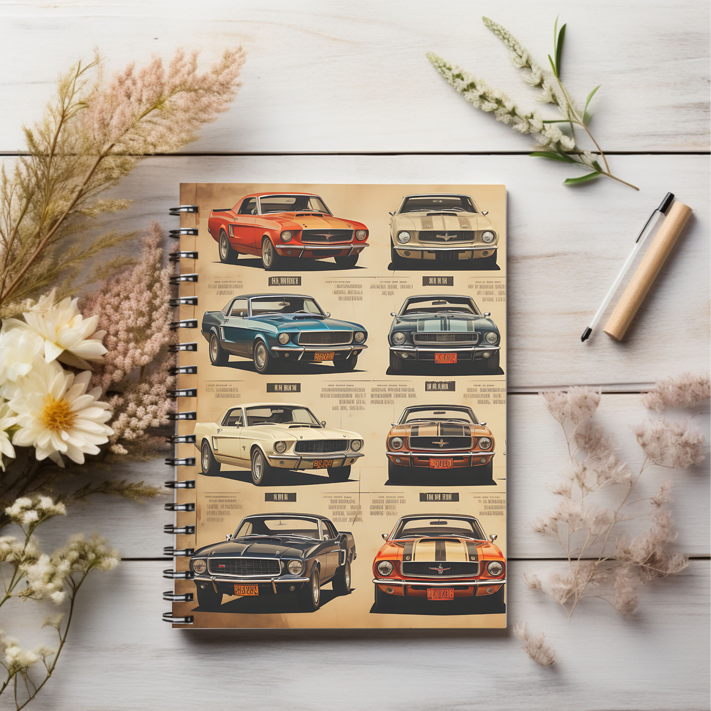 Classic American cars 1970 mustang Cars journal or Notebook. Boho, minimalist, Notes Spiral Notebook - Ruled Line