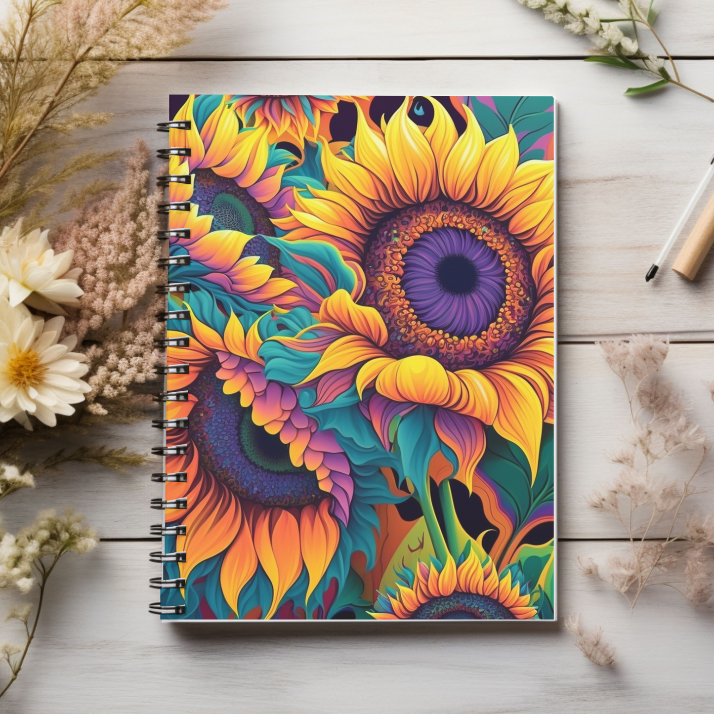 Colorful Floral Sunflower Spiral Notebook - Ruled Line