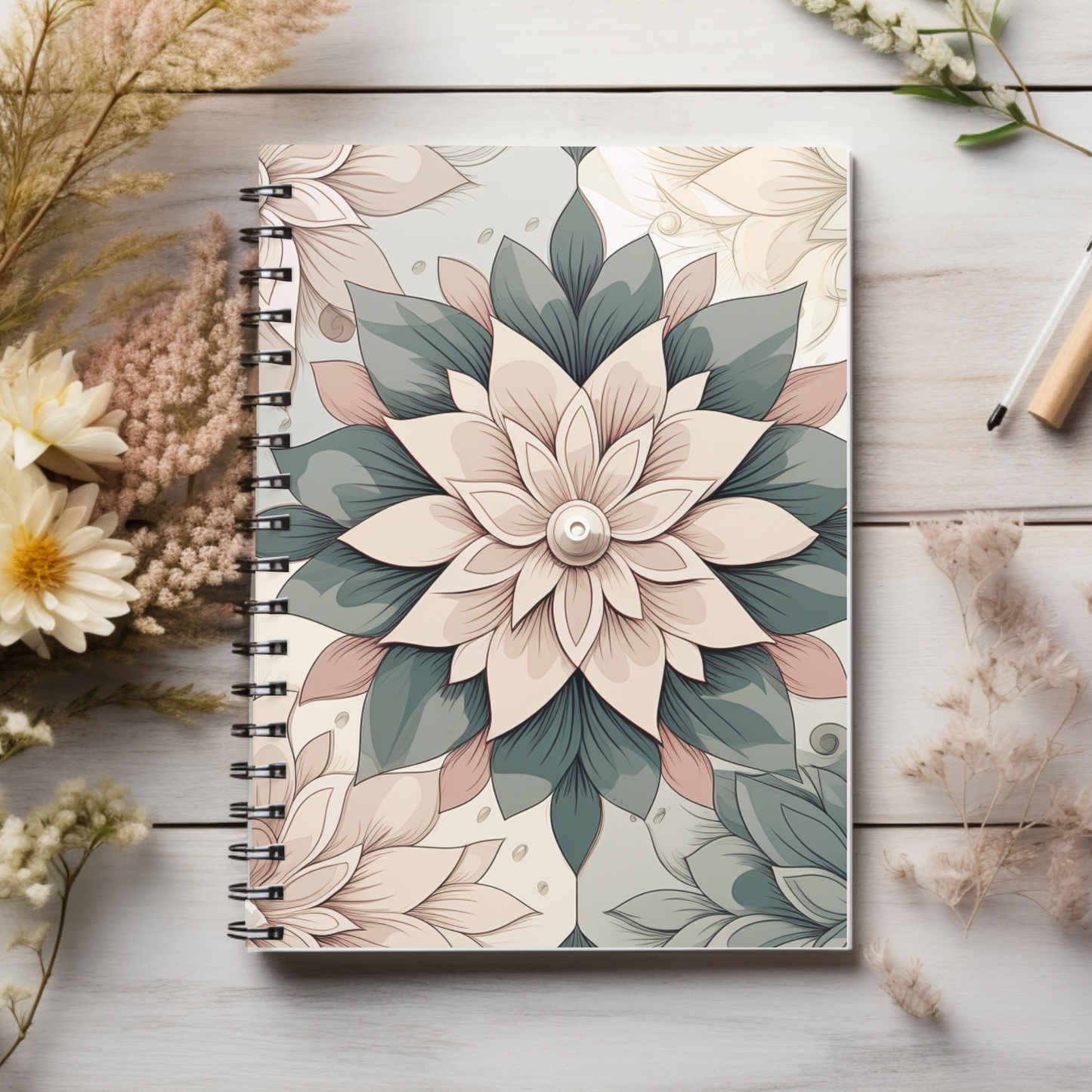Floral soft feminine & boho designed journal or Notebook. Boho, minimalist, Notes Spiral Notebook - Ruled Line