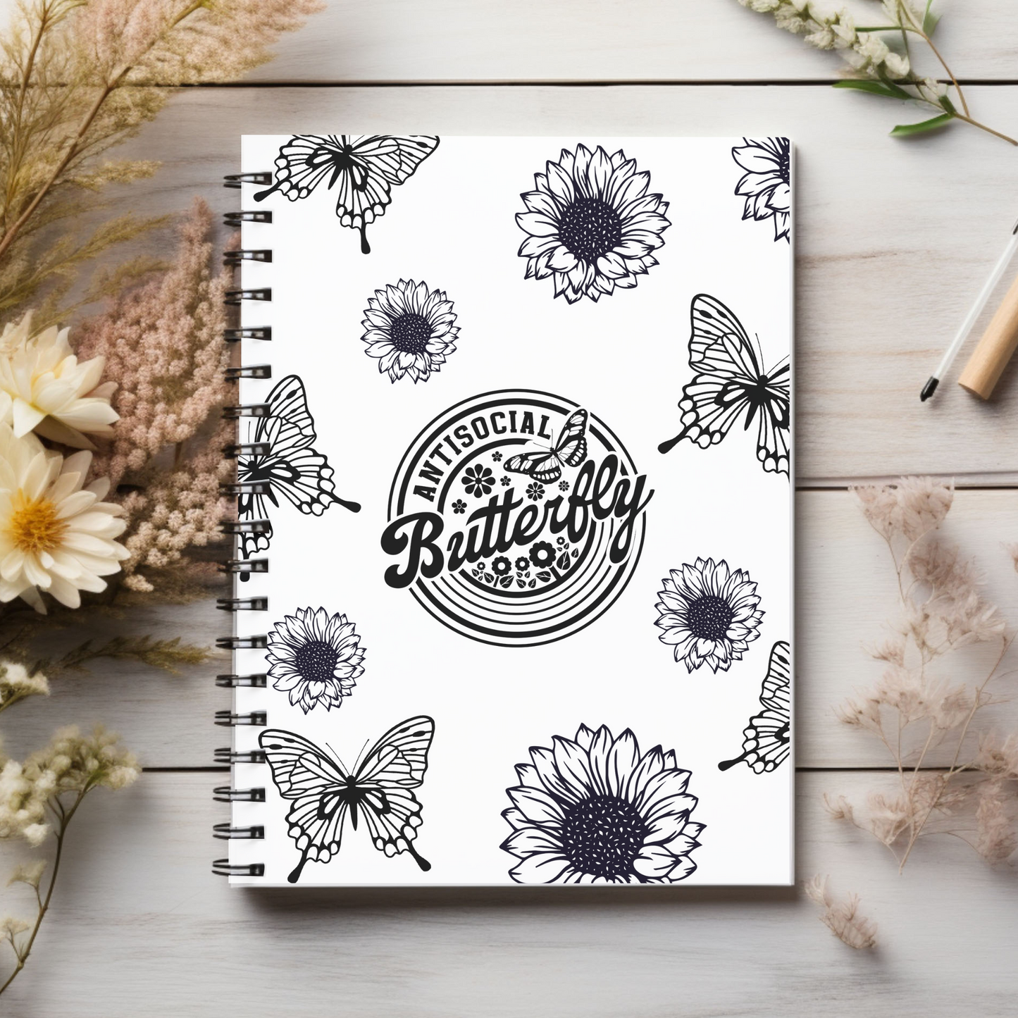 Antisocial Butterfly Journal or Notebook. Minimalist, Notes Spiral Notebook - Ruled Line