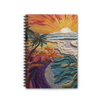 Embroidered beach Sunset view journal or Notebook. Boho, minimalist, Notes Spiral Notebook - Ruled Line