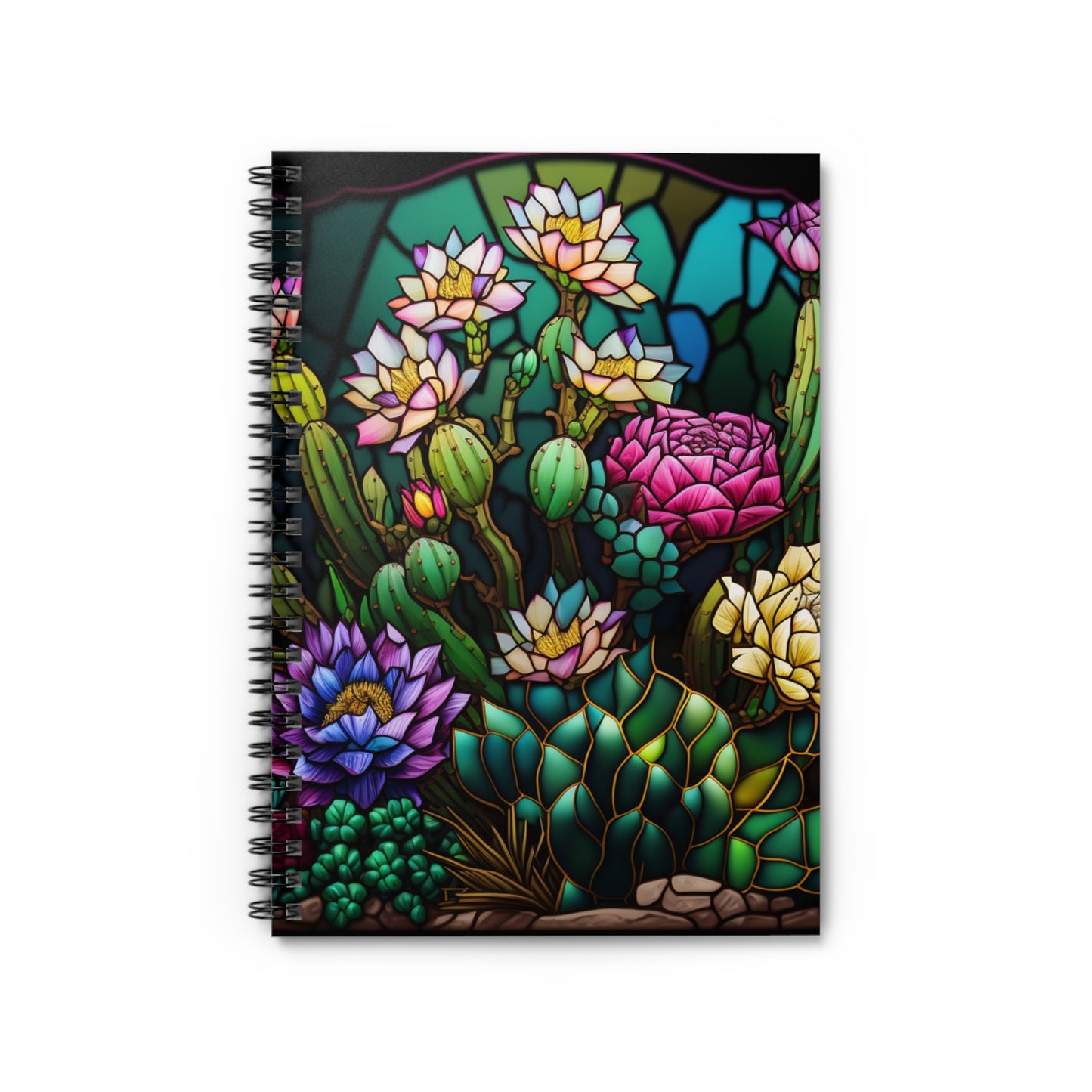 Stained Glass colorful cactus Garden journal or Notebook. Boho, minimalist, Notes Spiral Notebook - Ruled Line
