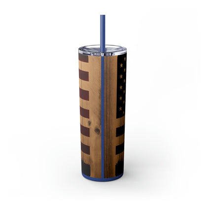USA Veteran Soldier, American Flag EcoChic 20oz Skinny Stainless Steel Tumbler with Straw