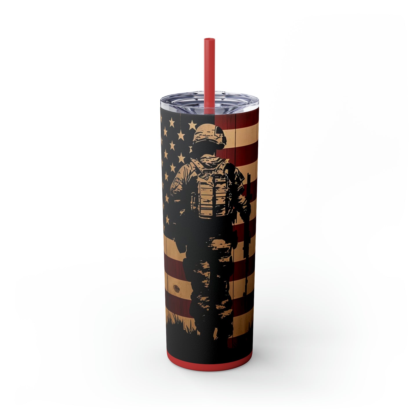USA Veteran Soldier, American Flag EcoChic 20oz Skinny Stainless Steel Tumbler with Straw
