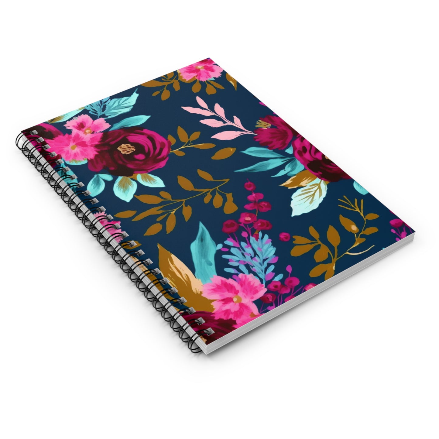 Pink Blue & Purple Floral  journal or Notebook.  minimalist, Notes Spiral Notebook - Ruled Line