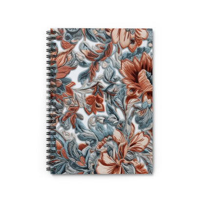 Pink Floral Embroidery Journal or Notebook. Diary Notes Spiral Notebook - Ruled Lined