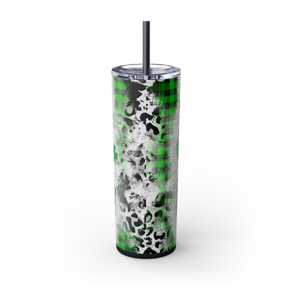 Lucky Mama, Messy Bun St Pattricks Day Skinny Tumbler, 20oz