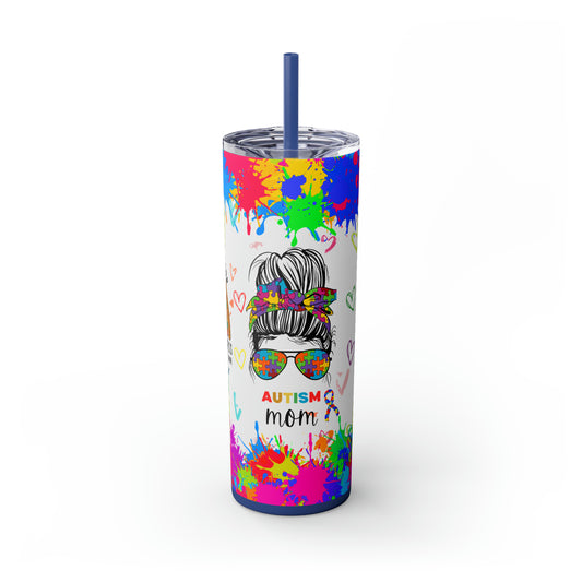 Autism awareness, Mama EcoChic 20oz Skinny Stainless Steel Tumbler with Straw