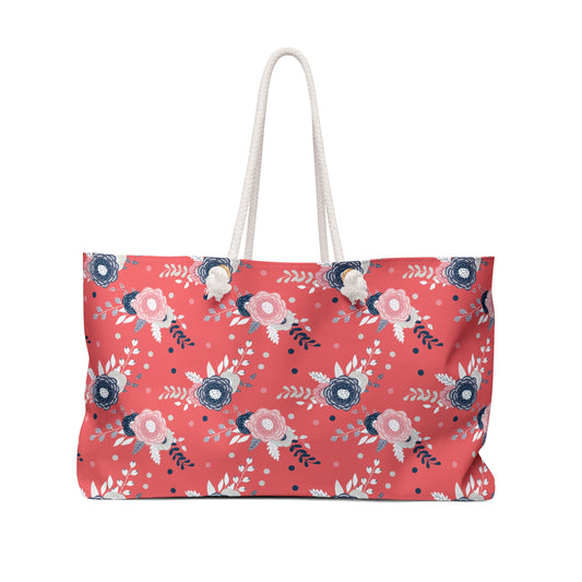 Floral, Coral & Navy Weekender Bag