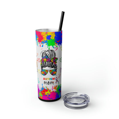 Autism awareness, Mama EcoChic 20oz Skinny Stainless Steel Tumbler with Straw