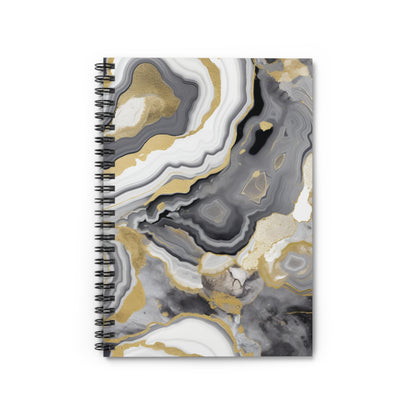 Gold grey and white swirl journal or Notebook. Boho, minimalist, Notes Spiral Notebook - Ruled Line