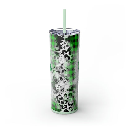 Lucky Mama, Messy Bun St Pattricks Day Skinny Tumbler, 20oz